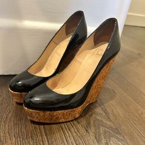 Christian Louboutin Black Cork Wedge Heels